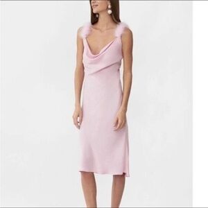 Sleeper Slip Dress with Feather Straps in Pink. Size Small